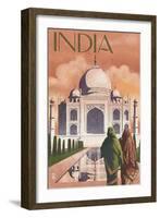 Taj Mahal, India - Lithograph Style-Lantern Press-Framed Art Print