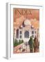 Taj Mahal, India - Lithograph Style-Lantern Press-Framed Art Print