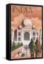 Taj Mahal, India - Lithograph Style-Lantern Press-Framed Stretched Canvas