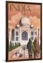 Taj Mahal, India - Lithograph Style-Lantern Press-Framed Art Print