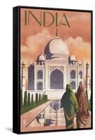 Taj Mahal, India - Lithograph Style-Lantern Press-Framed Stretched Canvas