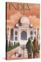 Taj Mahal, India - Lithograph Style-Lantern Press-Stretched Canvas