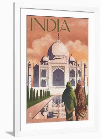 Taj Mahal, India - Lithograph Style-Lantern Press-Framed Art Print