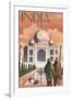 Taj Mahal, India - Lithograph Style-Lantern Press-Framed Art Print