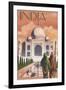 Taj Mahal, India - Lithograph Style-Lantern Press-Framed Art Print