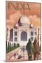 Taj Mahal, India - Lithograph Style-Lantern Press-Mounted Art Print