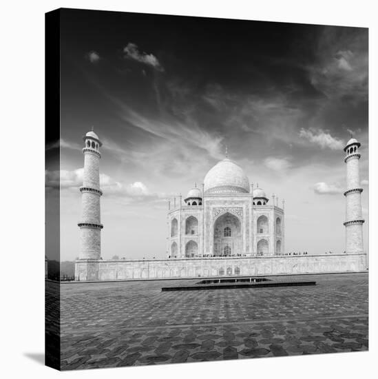 Taj Mahal. Indian Symbol - India Travel Background. Agra, India. Black and White Version-f9photos-Stretched Canvas