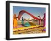 Taj Mahal, UNESCO World Heritage Site, across Yamuna River, Women Drying Colourful Saris, Agra, Utt-Gavin Hellier-Framed Photographic Print