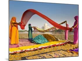 Taj Mahal, UNESCO World Heritage Site, across Yamuna River, Women Drying Colourful Saris, Agra, Utt-Gavin Hellier-Mounted Photographic Print