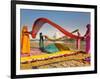 Taj Mahal, UNESCO World Heritage Site, across Yamuna River, Women Drying Colourful Saris, Agra, Utt-Gavin Hellier-Framed Photographic Print