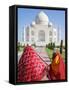 Taj Mahal, UNESCO World Heritage Site, Women in Colourful Saris, Agra, Uttar Pradesh State, India, -Gavin Hellier-Framed Stretched Canvas