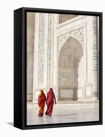 Taj Mahal, UNESCO World Heritage Site, Women in Colourful Saris, Agra, Uttar Pradesh State, India,-Gavin Hellier-Framed Stretched Canvas