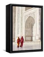 Taj Mahal, UNESCO World Heritage Site, Women in Colourful Saris, Agra, Uttar Pradesh State, India,-Gavin Hellier-Framed Stretched Canvas