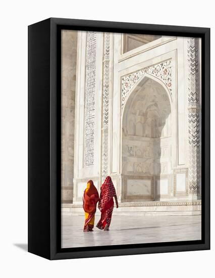Taj Mahal, UNESCO World Heritage Site, Women in Colourful Saris, Agra, Uttar Pradesh State, India,-Gavin Hellier-Framed Stretched Canvas