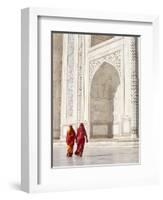 Taj Mahal, UNESCO World Heritage Site, Women in Colourful Saris, Agra, Uttar Pradesh State, India,-Gavin Hellier-Framed Photographic Print