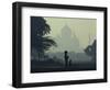 Taj Mahal with Woman and Child Silhouetted in Foreground at Dusk, Agra, Uttar Pradesh, India-David Beatty-Framed Photographic Print