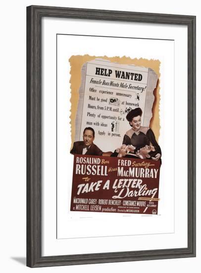 Take a Letter, Darling, from Left: Robert Benchley, Fred Macmurray, Rosalind Russell, 1942-null-Framed Art Print