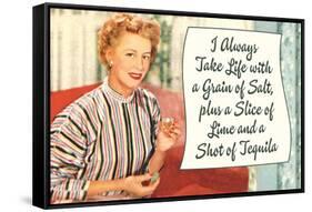 Take Life with a Grain of Salt Plus a Slice of Lime and a Tequila Shot Funny Poster-Ephemera-Framed Stretched Canvas