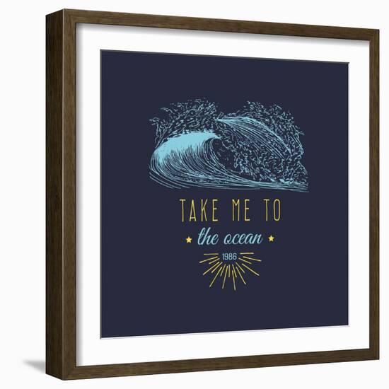 Take Me to the Ocean Vector Hand Lettering Motivational Quote Banner. Typographic Inspirational Cit-Vlada Young-Framed Art Print