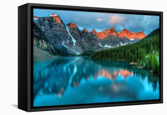 Taken at the Peak of Color during the Morning Sunrise at Moraine Lake in Banff National Park.-James Wheeler-Framed Stretched Canvas