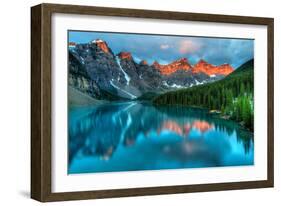 Taken at the Peak of Color during the Morning Sunrise at Moraine Lake in Banff National Park.-James Wheeler-Framed Photographic Print