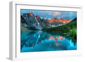 Taken at the Peak of Color during the Morning Sunrise at Moraine Lake in Banff National Park.-James Wheeler-Framed Photographic Print