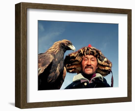 Takhuu Head Eagle Man, Altai Sum, Golden Eagle Festival, Mongolia-Amos Nachoum-Framed Photographic Print