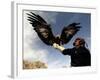 Takhuu Raising His Eagle, Golden Eagle Festival, Mongolia-Amos Nachoum-Framed Photographic Print