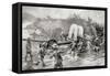 Taking a 4.7" Naval Gun across the Tugela River During the Battle of Colenso-Louis Creswicke-Framed Stretched Canvas