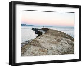 Taking a photograph at the end of The Cobb at sunset, Lyme Regis, Dorset, England, United Kingdom-Jean Brooks-Framed Photographic Print