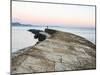 Taking a photograph at the end of The Cobb at sunset, Lyme Regis, Dorset, England, United Kingdom-Jean Brooks-Mounted Photographic Print