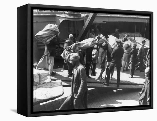 Taking on the Mail Port Said Egypt-Pontin Brown-Framed Stretched Canvas