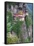 Taktsang (Tiger's Nest) Dzong Perched on Edge of Steep Cliff, Paro Valley, Bhutan-Keren Su-Framed Stretched Canvas