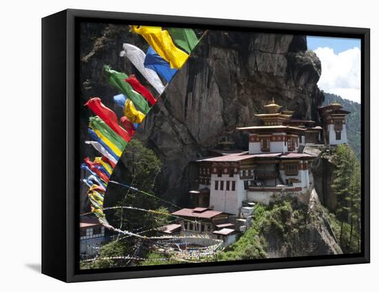 Taktshang Goemba (Tigers Nest Monastery) with Prayer Flags and Cliff, Paro Valley, Bhutan, Asia-Eitan Simanor-Framed Stretched Canvas