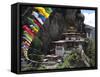 Taktshang Goemba (Tigers Nest Monastery) with Prayer Flags and Cliff, Paro Valley, Bhutan, Asia-Eitan Simanor-Framed Stretched Canvas