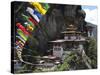 Taktshang Goemba (Tigers Nest Monastery) with Prayer Flags and Cliff, Paro Valley, Bhutan, Asia-Eitan Simanor-Stretched Canvas