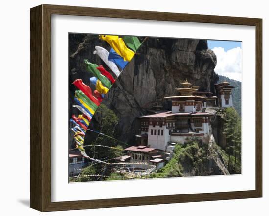 Taktshang Goemba (Tigers Nest Monastery) with Prayer Flags and Cliff, Paro Valley, Bhutan, Asia-Eitan Simanor-Framed Photographic Print