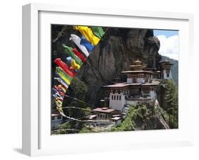 Taktshang Goemba (Tigers Nest Monastery) with Prayer Flags and Cliff, Paro Valley, Bhutan, Asia-Eitan Simanor-Framed Photographic Print