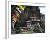 Taktshang Goemba (Tigers Nest Monastery) with Prayer Flags and Cliff, Paro Valley, Bhutan, Asia-Eitan Simanor-Framed Photographic Print