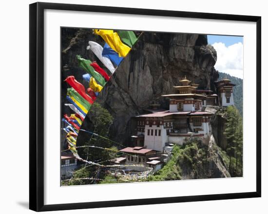 Taktshang Goemba (Tigers Nest Monastery) with Prayer Flags and Cliff, Paro Valley, Bhutan, Asia-Eitan Simanor-Framed Photographic Print