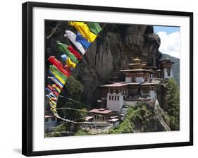 Taktshang Goemba (Tigers Nest Monastery) with Prayer Flags and Cliff, Paro Valley, Bhutan, Asia-Eitan Simanor-Framed Photographic Print