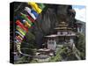 Taktshang Goemba (Tigers Nest Monastery) with Prayer Flags and Cliff, Paro Valley, Bhutan, Asia-Eitan Simanor-Stretched Canvas