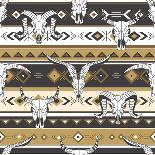 Tribal Seamless Pattern with Skulls of Animals, Hand Drawn Background. Decorative Ethnic Ornament,-Talirina-Framed Stretched Canvas