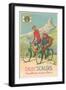 Tall and Fat Guy Riding Bicycles in Mountains-null-Framed Art Print