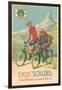 Tall and Fat Guy Riding Bicycles in Mountains-null-Framed Art Print