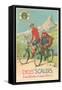 Tall and Fat Guy Riding Bicycles in Mountains-null-Framed Stretched Canvas