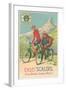 Tall and Fat Guy Riding Bicycles in Mountains-null-Framed Art Print