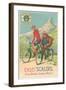 Tall and Fat Guy Riding Bicycles in Mountains-null-Framed Art Print