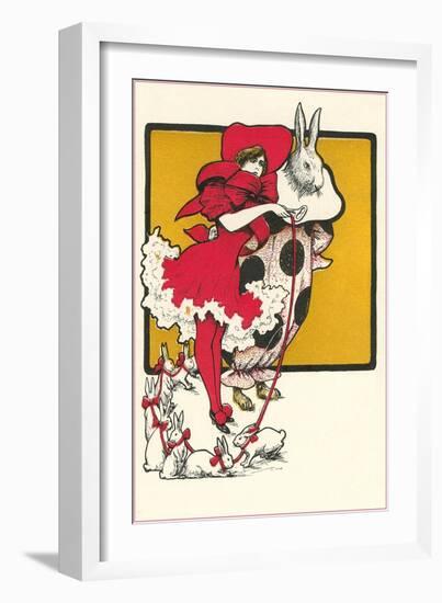 Tall Rabbit with Lady in Red-null-Framed Art Print