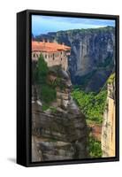 Tall Rock Pillars and the Holly Monastery of Varlaam, Meteora, Greece-Inu-Framed Stretched Canvas
